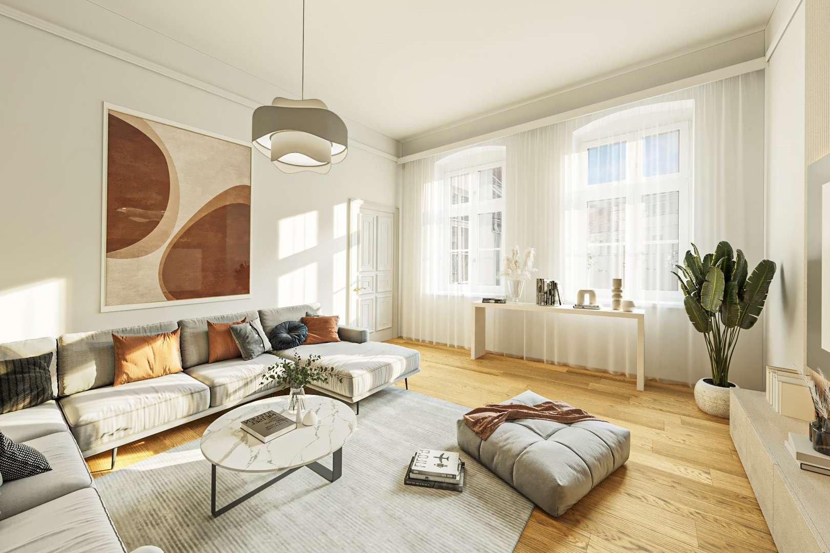 Visualisiertes Wohnzimmer - Etagenwohnung in 10623 Berlin mit 76m² kaufen