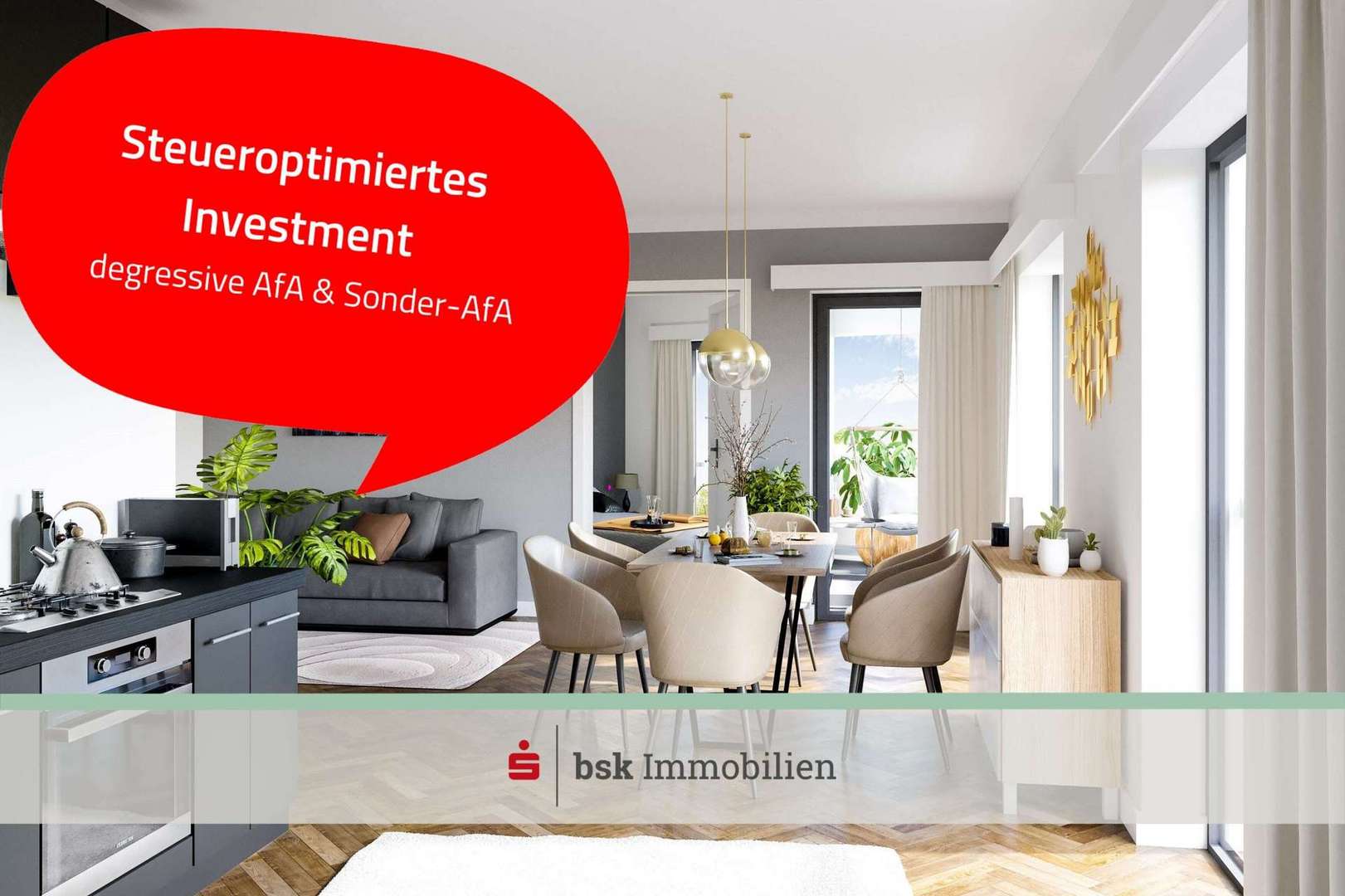 Visualisierung Wohnen / Küche Visualisierung Wohnen / Küche - Erdgeschosswohnung in 01219 Dresden mit 45m² kaufen