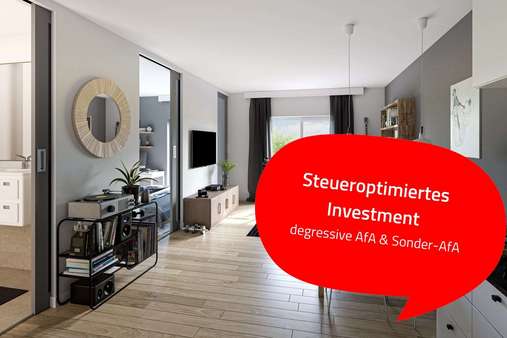 Visualisierung Wohnen / Küche - Erdgeschosswohnung in 01219 Dresden mit 45m² kaufen