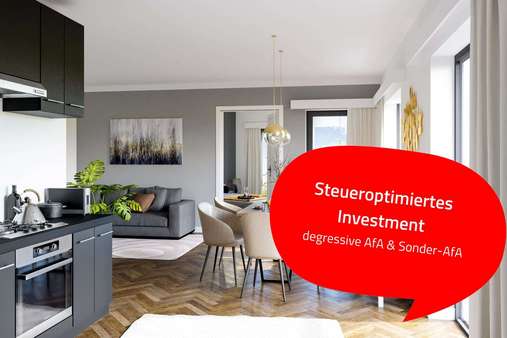 Visualisierung Wohnen / Küche - Etagenwohnung in 01219 Dresden mit 55m² kaufen
