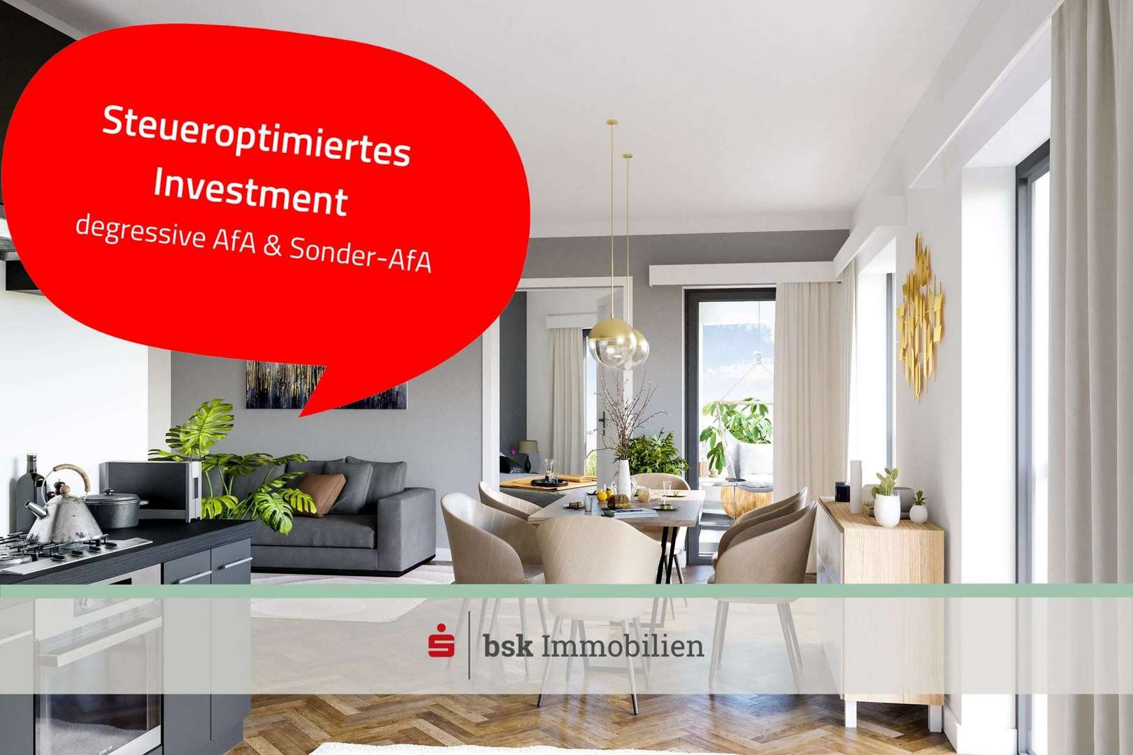 Visualisierung Wohnen / Küche - Etagenwohnung in 01219 Dresden mit 55m² kaufen