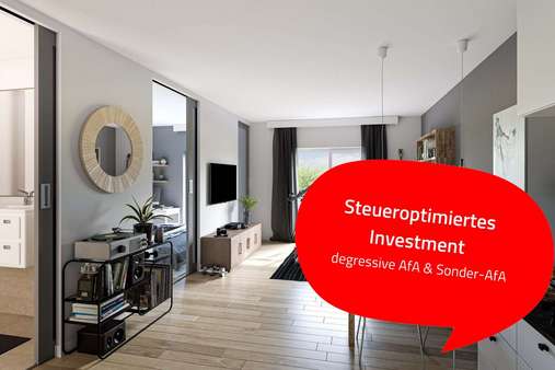 Visualisierung Wohnen / Küche - Etagenwohnung in 01219 Dresden mit 46m² kaufen