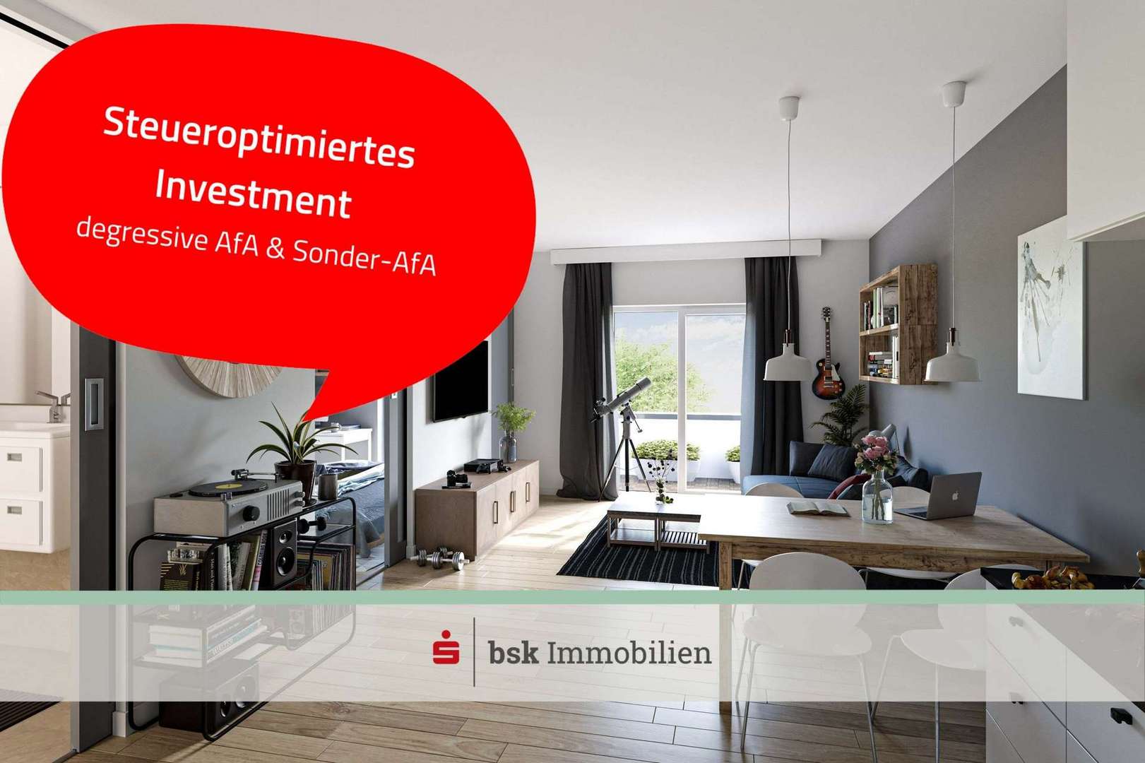 Visualisierung Wohnen / Küche - Etagenwohnung in 01219 Dresden mit 46m² kaufen