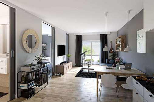 Visualisierung Wohnen / Küche - Dachgeschosswohnung in 01219 Dresden mit 86m² kaufen
