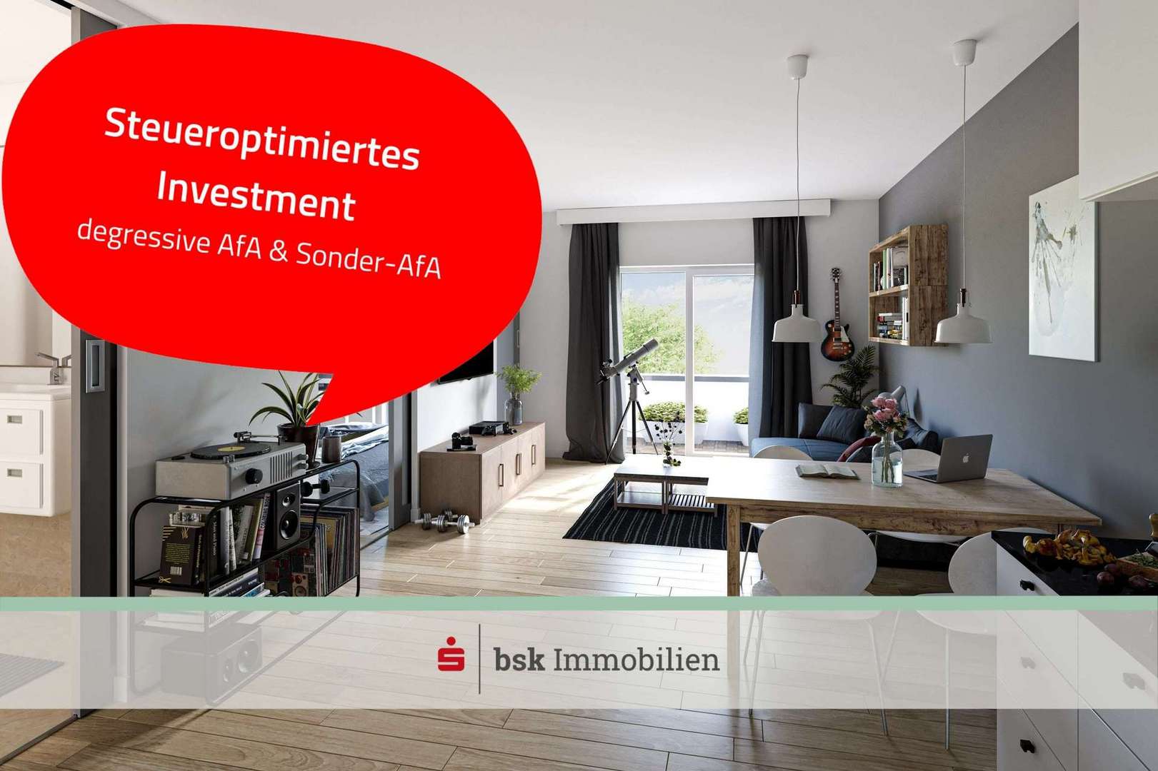 Visualisierung Wohnen / Küche - Etagenwohnung in 01219 Dresden mit 37m² kaufen