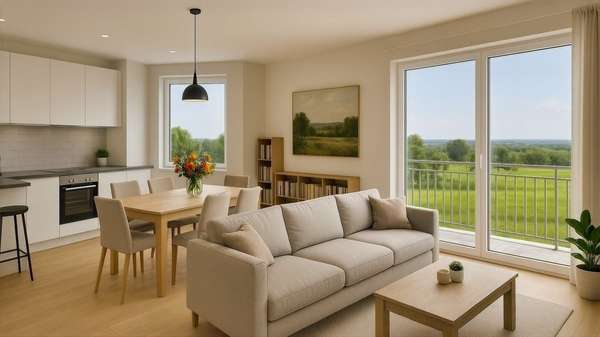 Wohnzimmer_Einrichtungsbeispiel_Visualisierung Wohnzimmer_Einrichtungsbeispiel_Visualisierung - Dachgeschosswohnung in 18236 Kröpelin mit 79m² kaufen