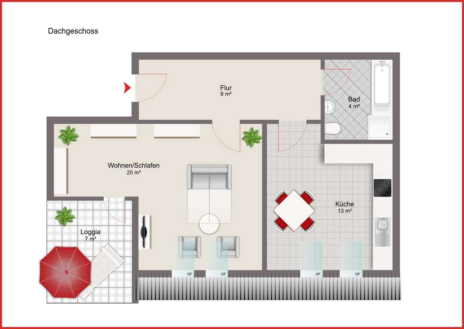 Grundriss_Dachgeschoss_1-Raum-Wohnung - Dachgeschosswohnung in 03238 Finsterwalde mit 45m² mieten