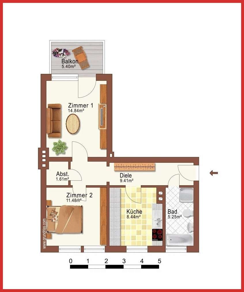 Grundriss - Etagenwohnung in 03238 Finsterwalde mit 55m² als Kapitalanlage kaufen