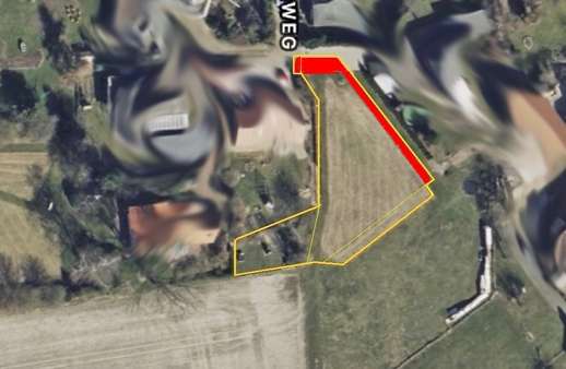 Luftbild mit Wegerecht (rot markiert) - Grundstück in 21376 Garlstorf mit 1242m² kaufen
