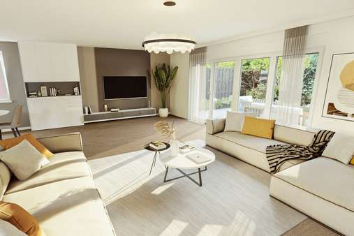 Einrichtungsbeispiel Wohnzimmer - Erdgeschosswohnung in 23566 Lübeck mit 153m² günstig kaufen