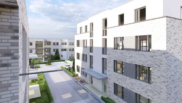 Blick aus Haus 1 in die Anlage - Penthouse-Wohnung in 23562 Lübeck mit 83m² kaufen