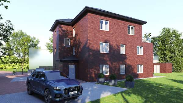 Hausansicht mit Stellpätzen Hausansicht mit Stellpätzen - Erdgeschosswohnung in 27639 Wurster Nordseeküste mit 81m² kaufen