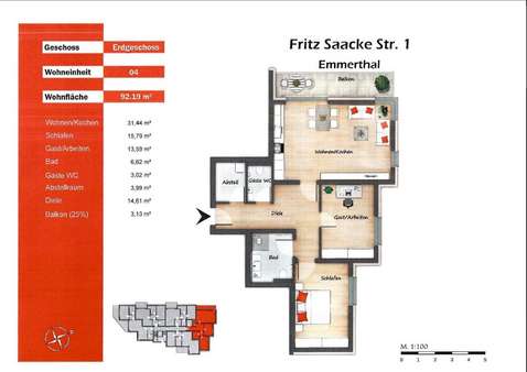 Grundriss WE 04 Grundriss WE 04 - Erdgeschosswohnung in 31860 Emmerthal mit 92m² mieten