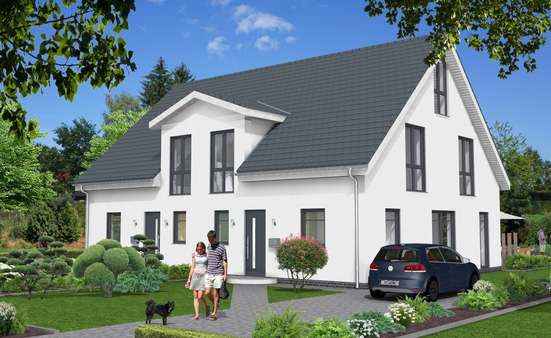 Ansicht von der Straße (Animation) - Doppelhaushälfte in 31582 Nienburg mit 123m² günstig kaufen
