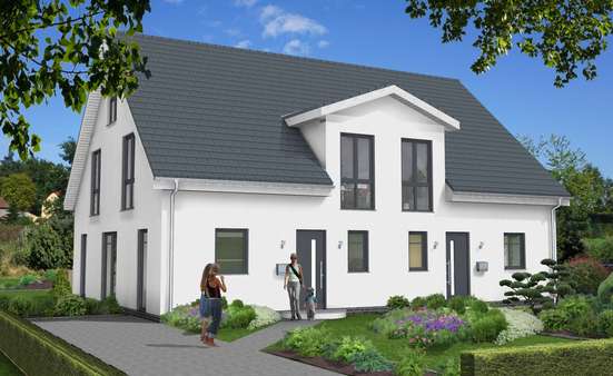 Ansicht von der Straße (Animation)) - Doppelhaushälfte in 31582 Nienburg mit 123m² günstig kaufen