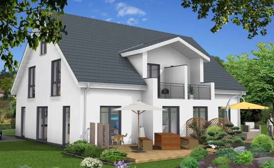 Ansicht aus dem Garten heraus (Animation) - Doppelhaushälfte in 31582 Nienburg mit 123m² günstig kaufen