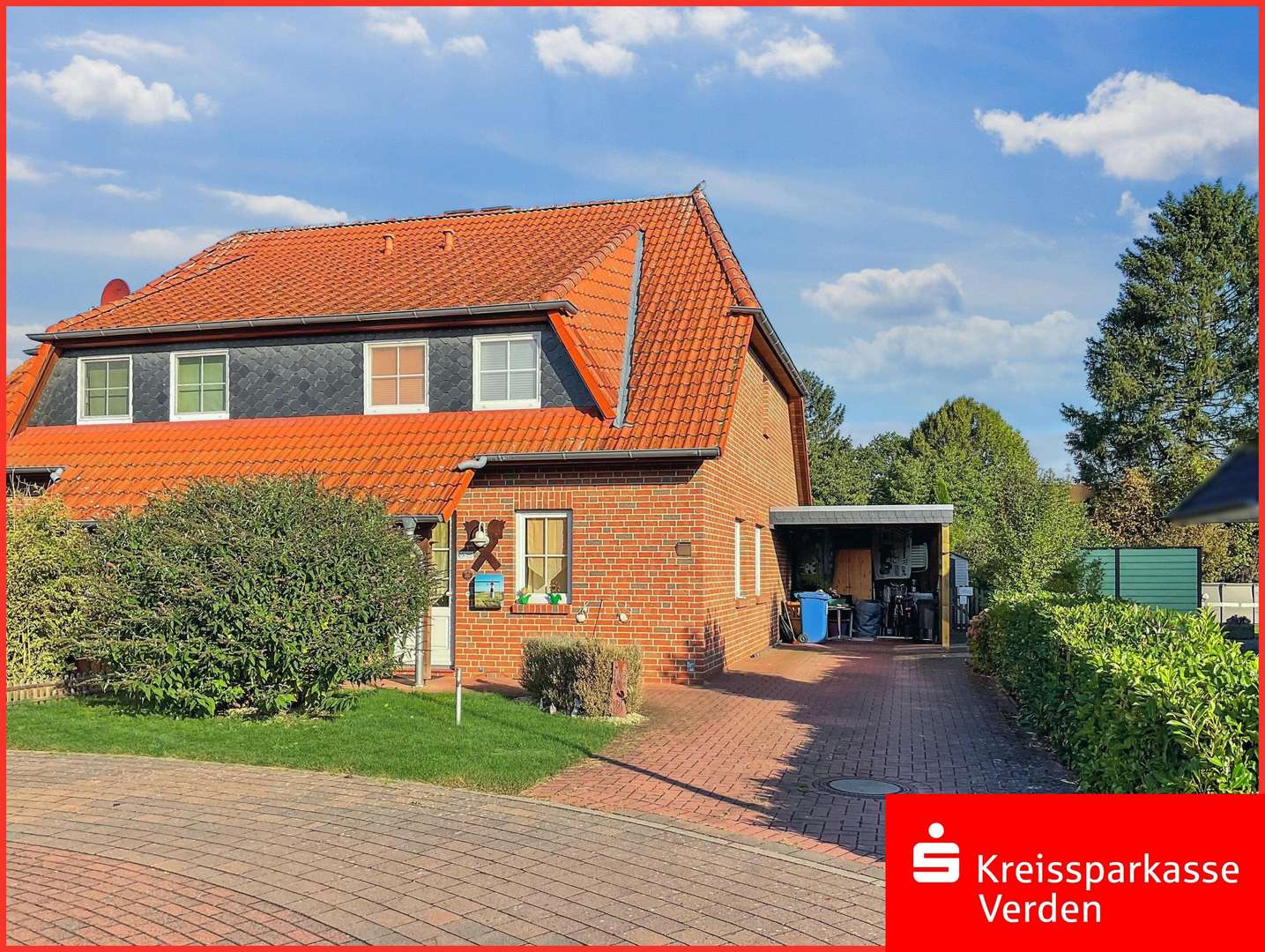 Straßenansicht und Carport - Doppelhaushälfte in 27321 Emtinghausen mit 109m² kaufen