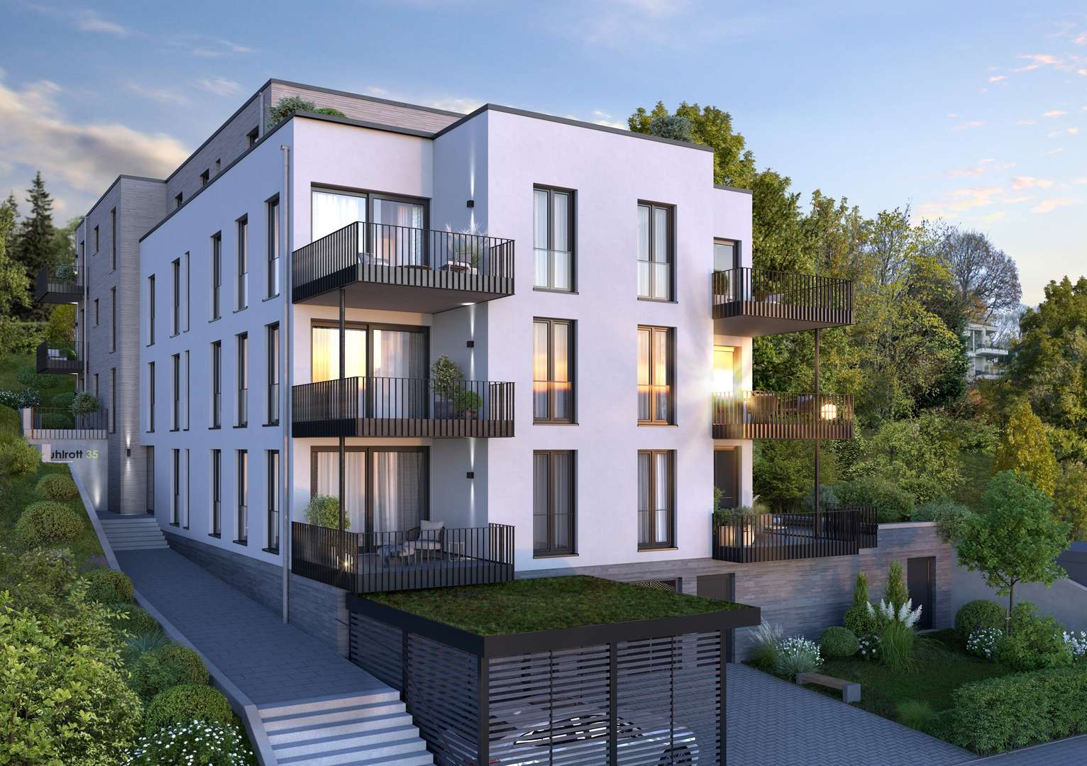 Eingang Abendansicht Eingang Abendansicht - Erdgeschosswohnung in 42119 Wuppertal mit 87m² kaufen