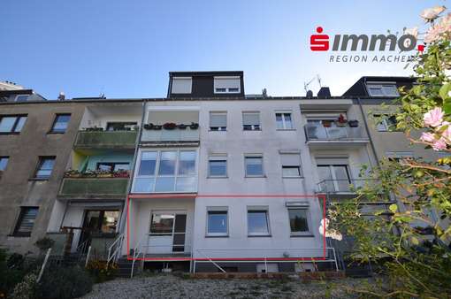 Hinteransicht mit Markierung - Erdgeschosswohnung in 52080 Aachen Eilendorf mit 50m² kaufen