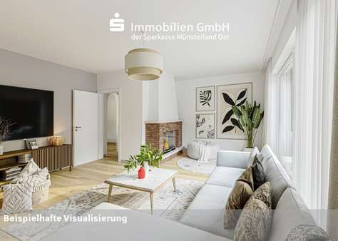 Wohnzimmer mit Kaminecke - Einfamilienhaus in 59302 Oelde mit 173m² kaufen