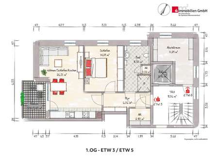 1.OG Grundriss ETW 3 - Etagenwohnung in 59387 Ascheberg mit 62m² kaufen