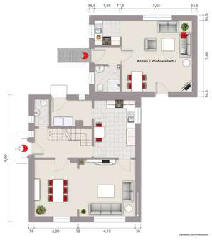 Grundriss Erdgeschoss - Zweifamilienhaus in 46414 Rhede mit 135m² günstig kaufen