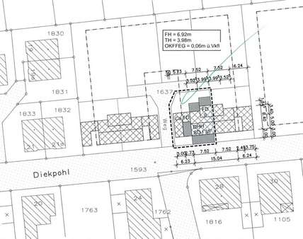 Bemaßter Lageplan - Doppelhaushälfte in 48282 Emsdetten mit 97m² kaufen