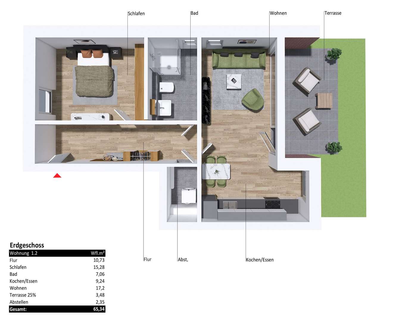 Grundrissvisualisierung EG Wohnung 1.2 - Erdgeschosswohnung in 48268 Greven mit 65m² kaufen