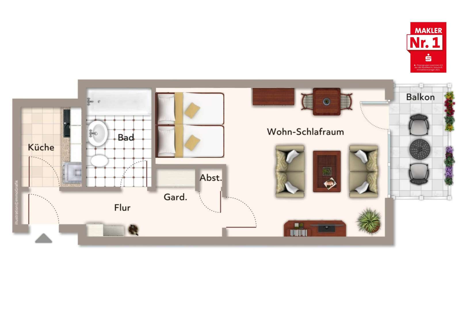 Fio 2858112 - Etagenwohnung in 59955 Winterberg mit 40m² günstig kaufen