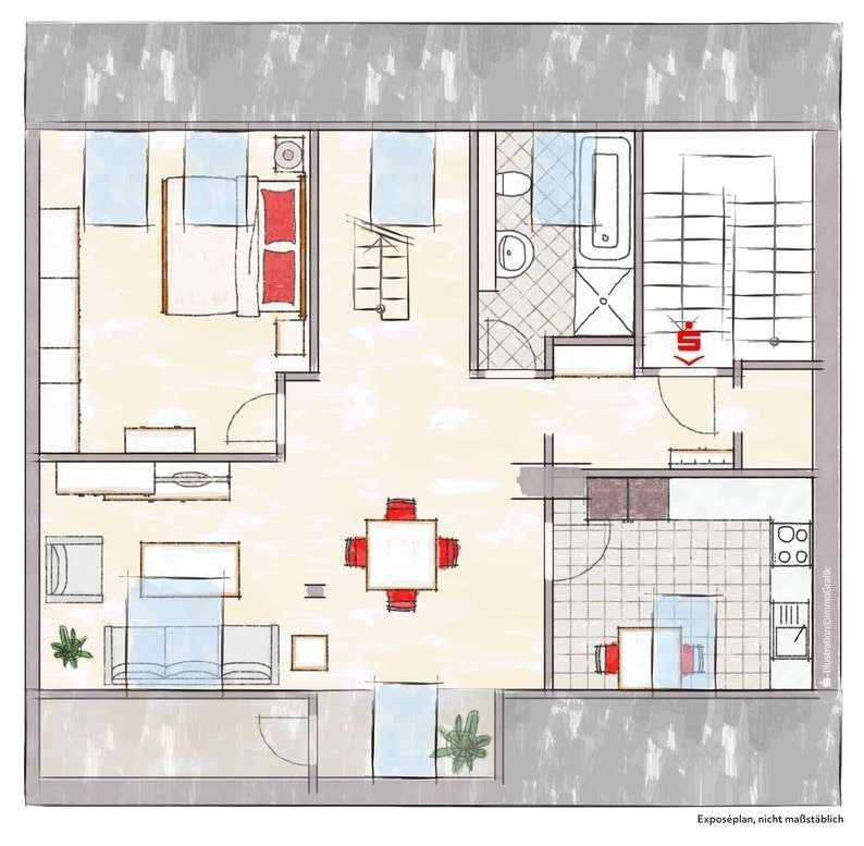 Grundrisszeichnung Grundrisszeichnung - Dachgeschosswohnung in 45699 Herten mit 73m² kaufen