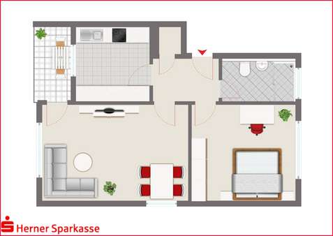 Grundriss - Erdgeschosswohnung in 44625 Herne mit 61m² kaufen