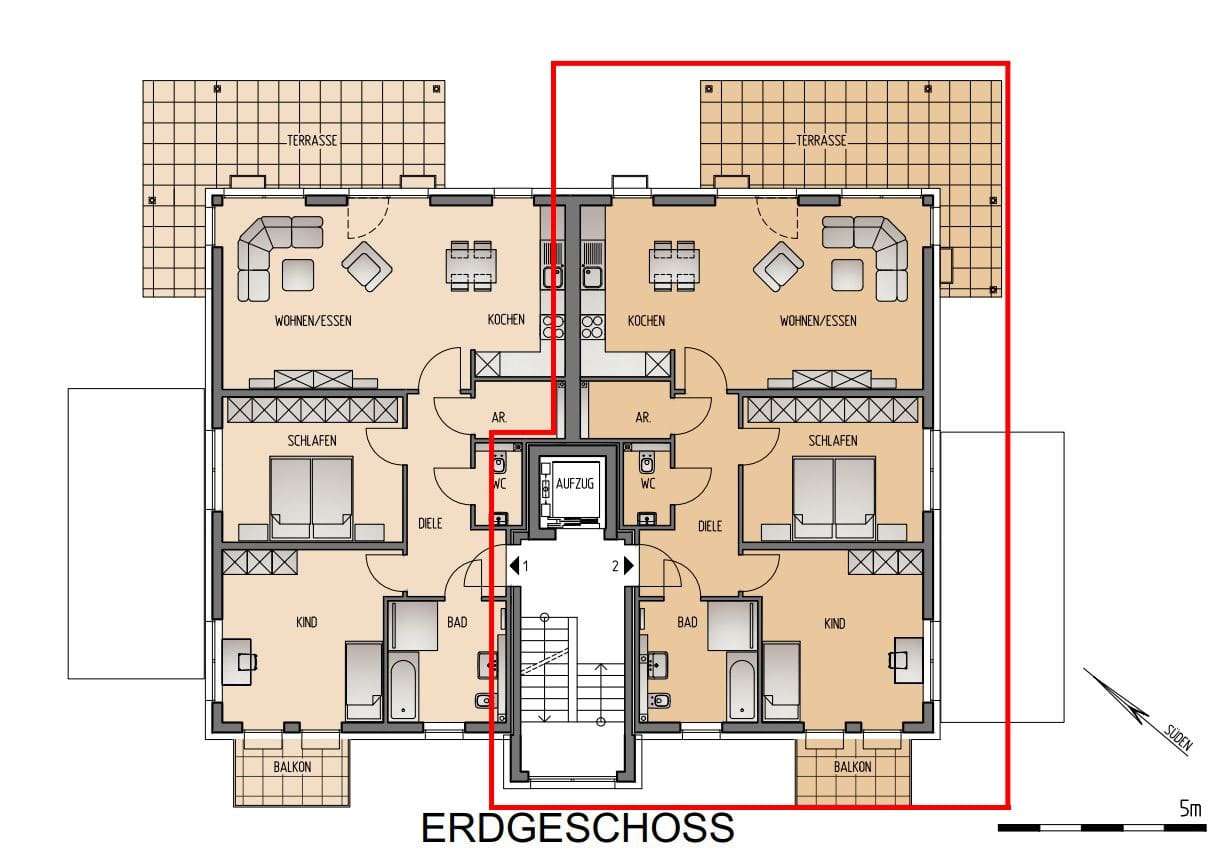 Grundriss Wohnung 2, Haus 2 Grundriss Wohnung 2, Haus 2 - Erdgeschosswohnung in 58300 Wetter mit 101m² kaufen
