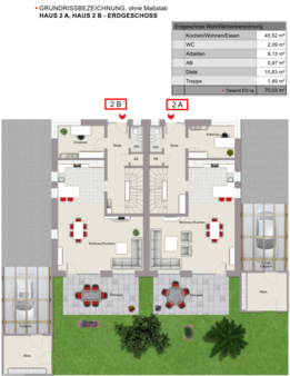 Haus 2A, Haus 2B Grundriss - Erdgeschoss - Doppelhaushälfte in 33335 Gütersloh mit 125m² kaufen