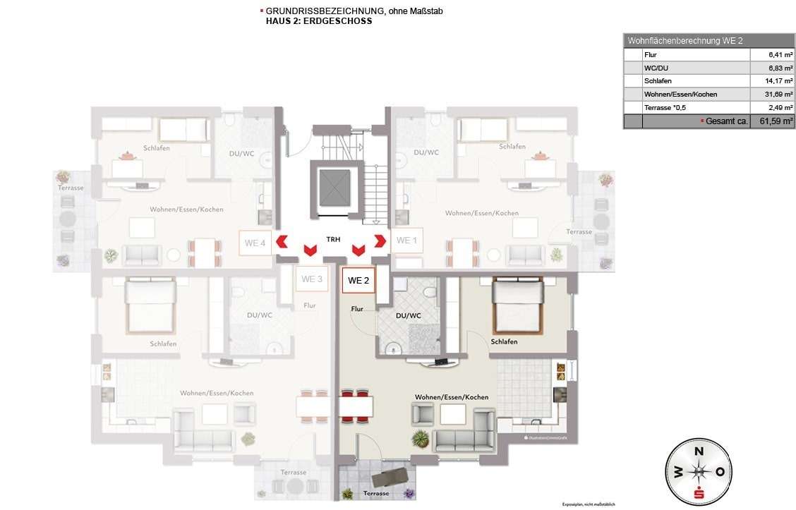 WE 2: ca. 62 m² Wohnfläche - Erdgeschosswohnung in 33758 Schloß Holte-Stukenbrock mit 62m² kaufen