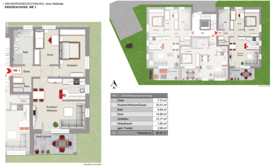 Grundriss WE 1 - Erdgeschosswohnung in 33758 Schloß Holte-Stukenbrock mit 80m² kaufen