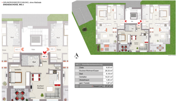 Grundriss WE 2 - Erdgeschosswohnung in 33758 Schloß Holte-Stukenbrock mit 80m² kaufen