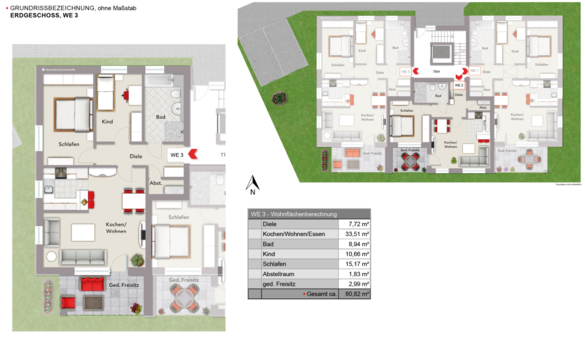 Grundriss WE 3 - Erdgeschosswohnung in 33758 Schloß Holte-Stukenbrock mit 80m² kaufen