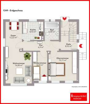 Grundriss EG - Zweifamilienhaus in 33790 Halle mit 130m² günstig kaufen