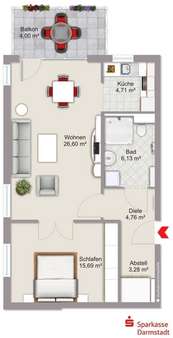 Grundriss Grundriss - Etagenwohnung in 64283 Darmstadt mit 64m² mieten