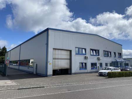 Front-/Seitenansicht Halle mit Einfahrt und LKW-Anlieferung Front-/Seitenansicht Halle mit Einfahrt und LKW-Anlieferung - Halle in 56281 Dörth mit 1679m² kaufen