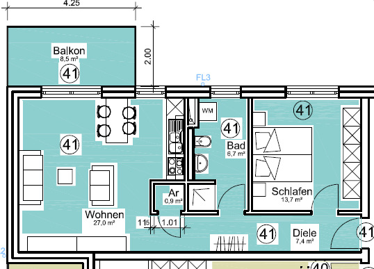 Grundriss W41 - Etagenwohnung in 66424 Homburg mit 58m² kaufen