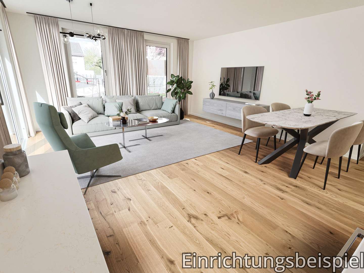 Einrichtungsbeispiel Wohnzimme - Erdgeschosswohnung in 71229 Leonberg mit 76m² kaufen