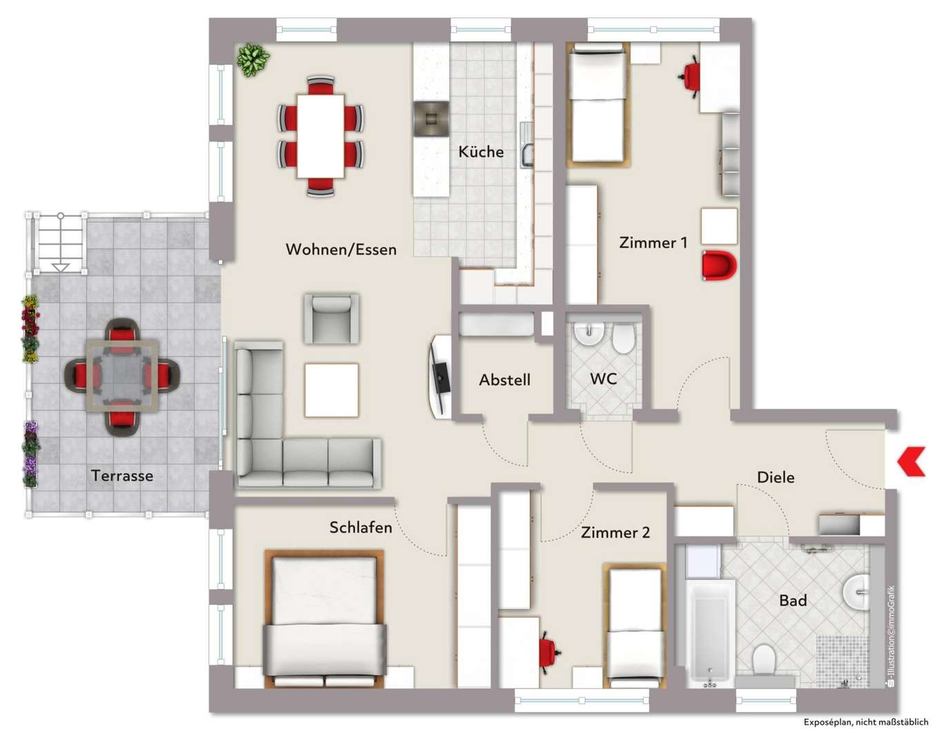 Grundriss - Erdgeschosswohnung in 71272 Renningen mit 99m² kaufen