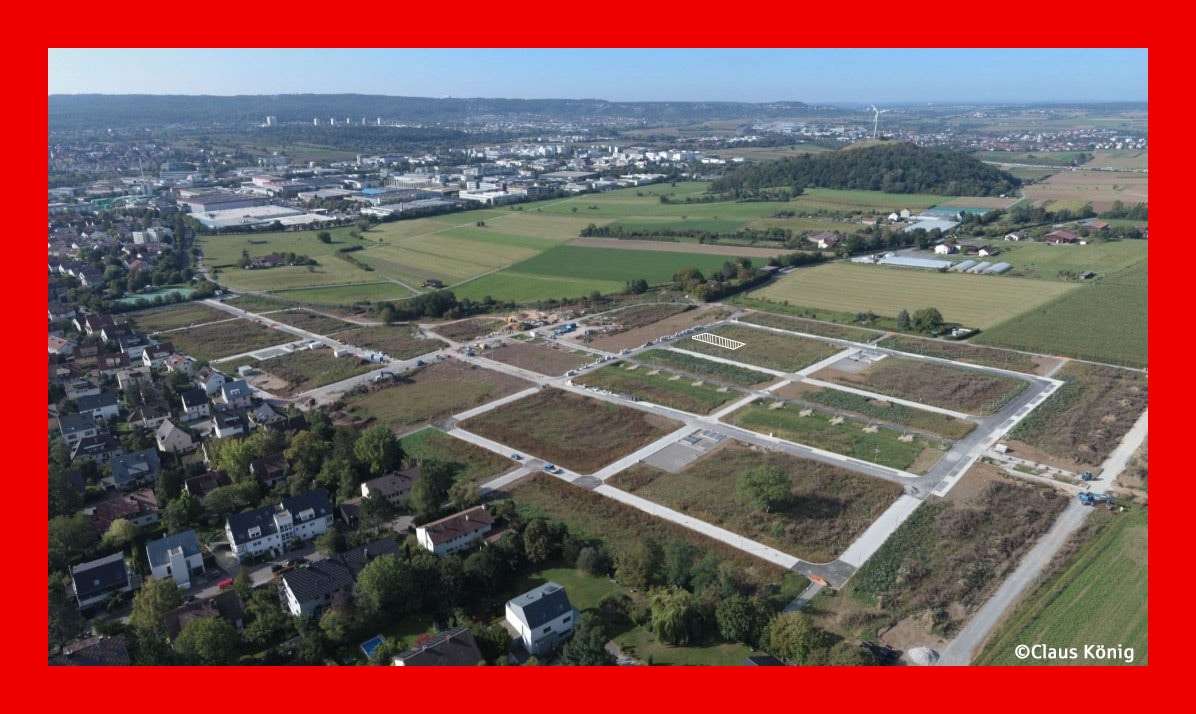 Luftbild mit eingezeichnetem Bauplatz Luftbild mit eingezeichnetem Bauplatz - Grundstück in 70825 Korntal-Münchingen mit 289m² kaufen