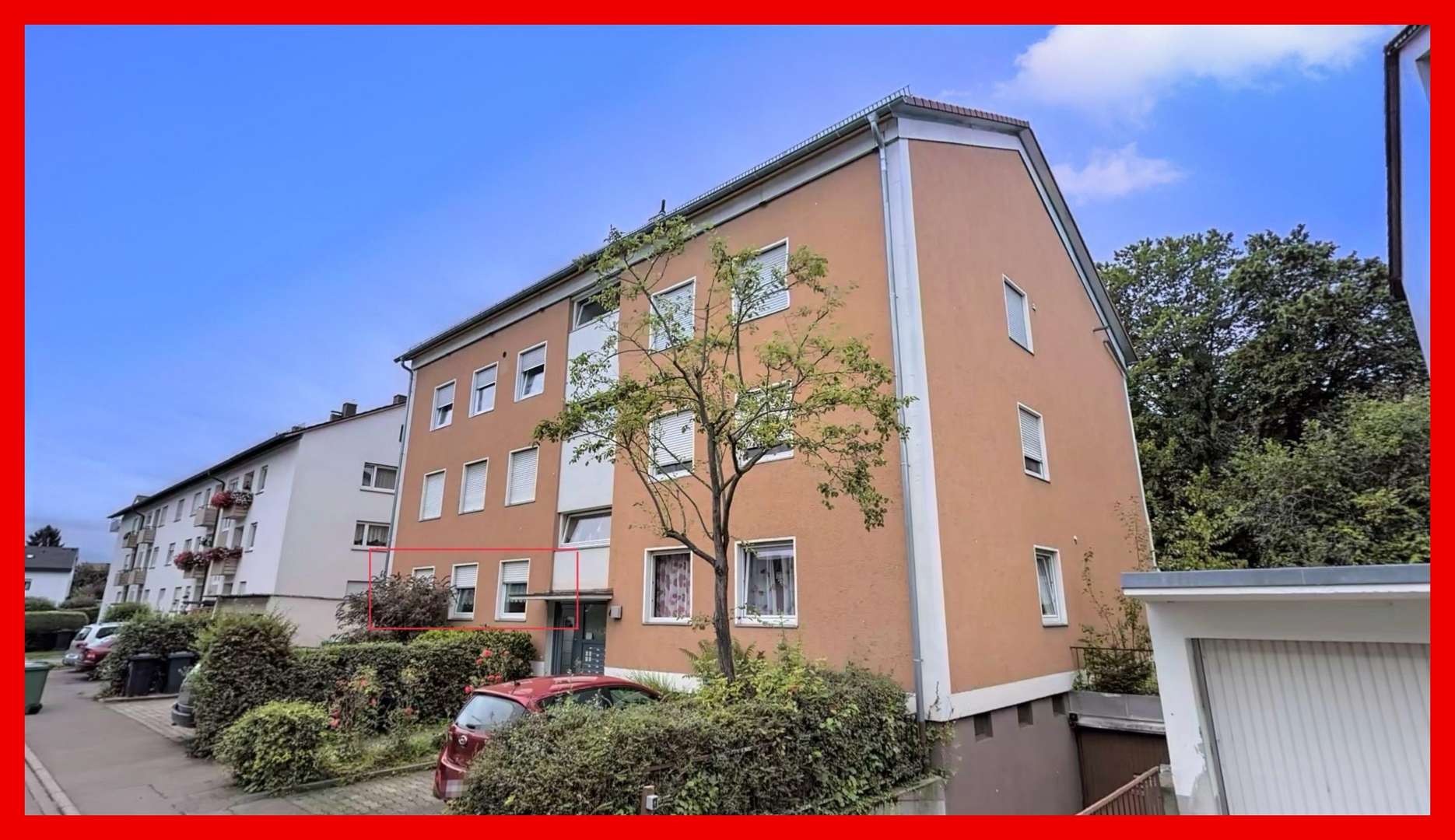 Außenaufnahme Haus mit Lagebestimmung der Wohneinheit Außenaufnahme Haus mit Lagebestimmung der Wohneinheit - Erdgeschosswohnung in 70806 Kornwestheim mit 67m² kaufen