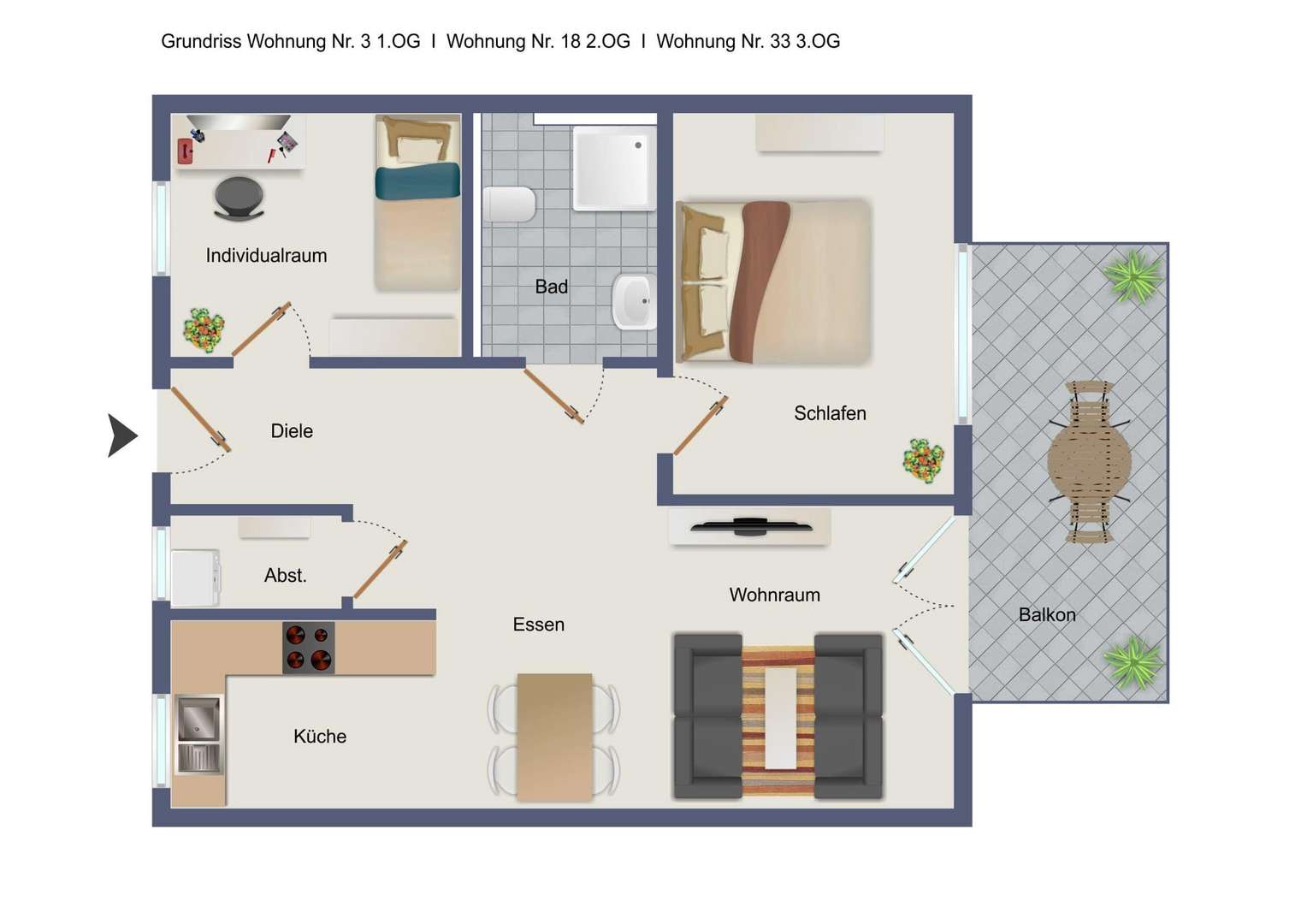 Grundriss 3+18+33 - Etagenwohnung in 88348 Bad Saulgau mit 77m² kaufen