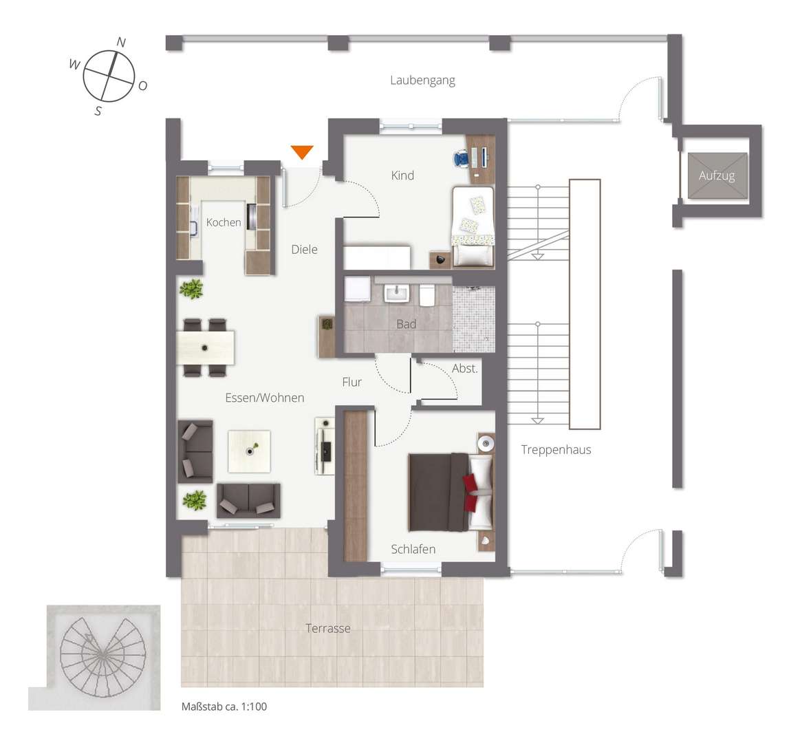 Whg. 2.3__3,5 Zimmer+Terrasse - Etagenwohnung in 88400 Biberach mit 74m² kaufen