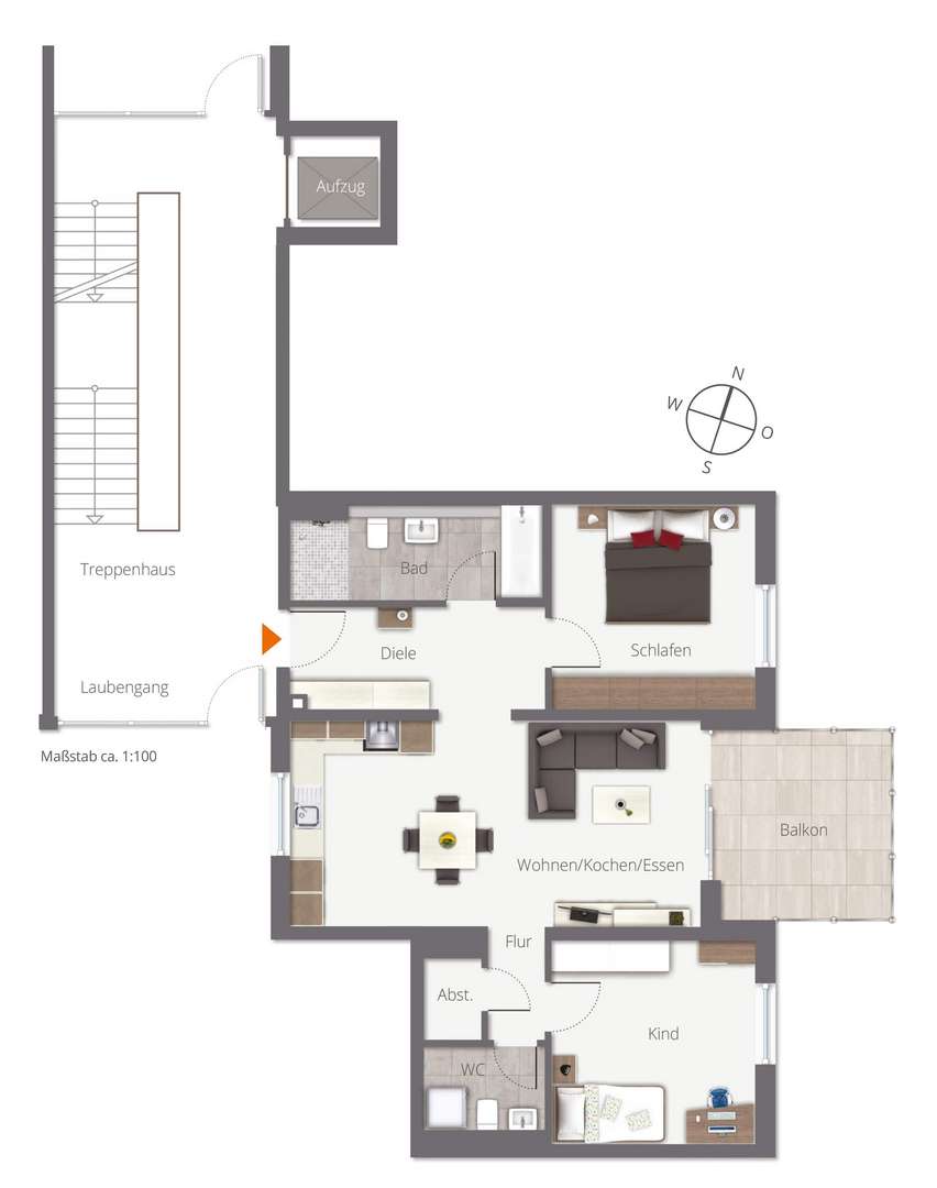 Whg.2.5__3,5 Zimmer mit Balkon - Etagenwohnung in 88400 Biberach mit 78m² kaufen