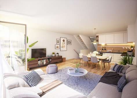 Visualisierung_mit Treppen in KG und OG - Maisonette-Wohnung in 79114 Freiburg mit 119m² kaufen