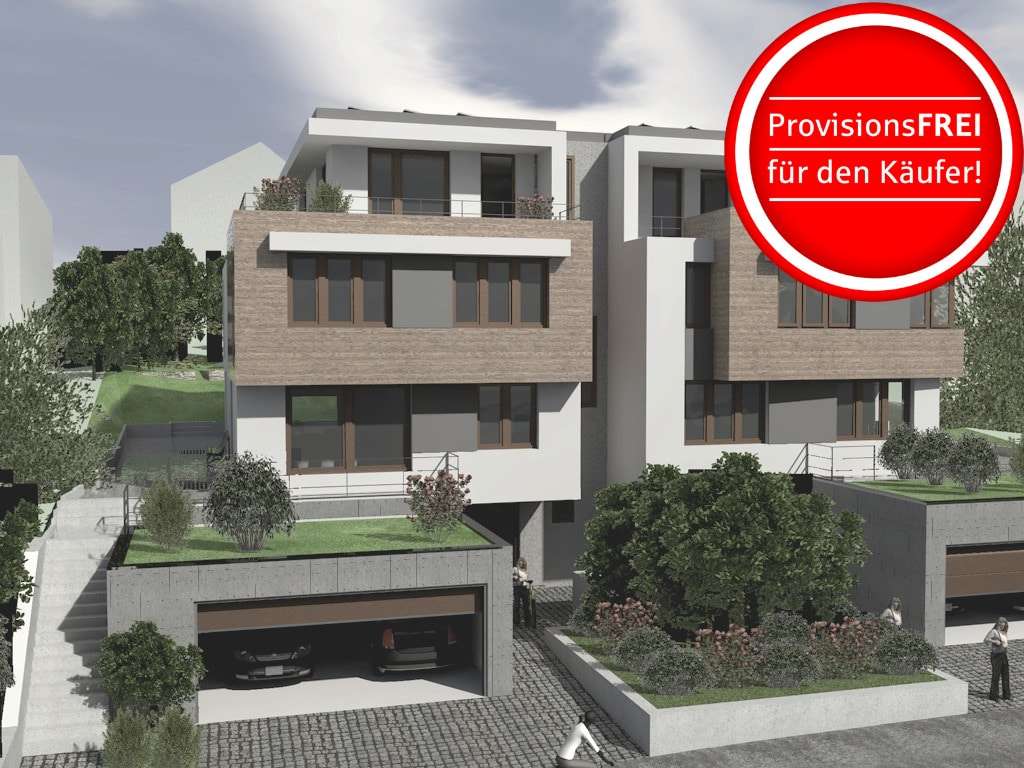 Visualisierung (Ansicht von Westen), linkes Haus - Doppelhaushälfte in 79104 Freiburg mit 300m² kaufen